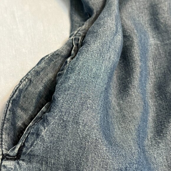 Velvet Heart Denim Shirt Dress Medium Blue Tencel Roll Tab Sleeve Belted Csual - Picture 3 of 9